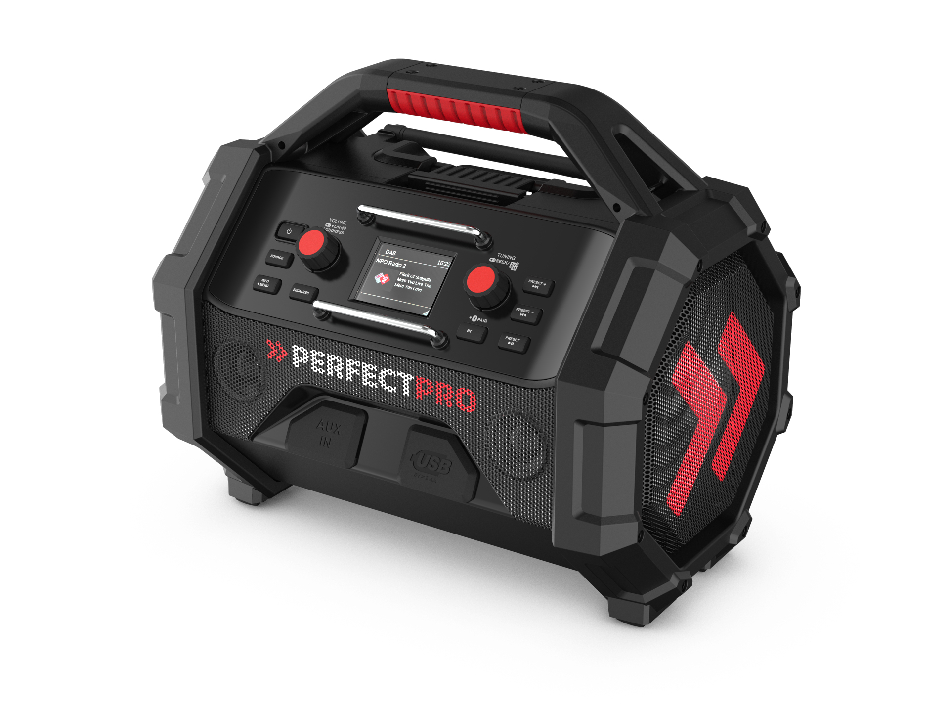 PerfectPro Rocktagon OCT-18V Baustellenradio DAB+ FM Bluetooth 30W IP65 Schwarz Rot