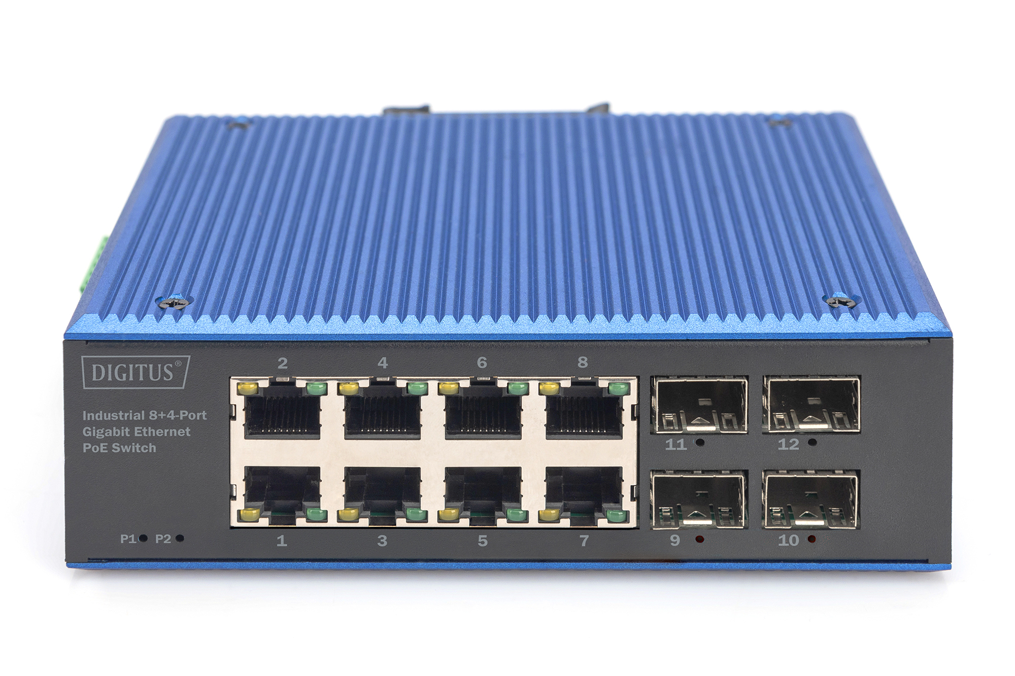 Digitus DN-651153 Industrieller 8+4-Port Gigabit Ethernet PoE Switch Schwarz, Blau