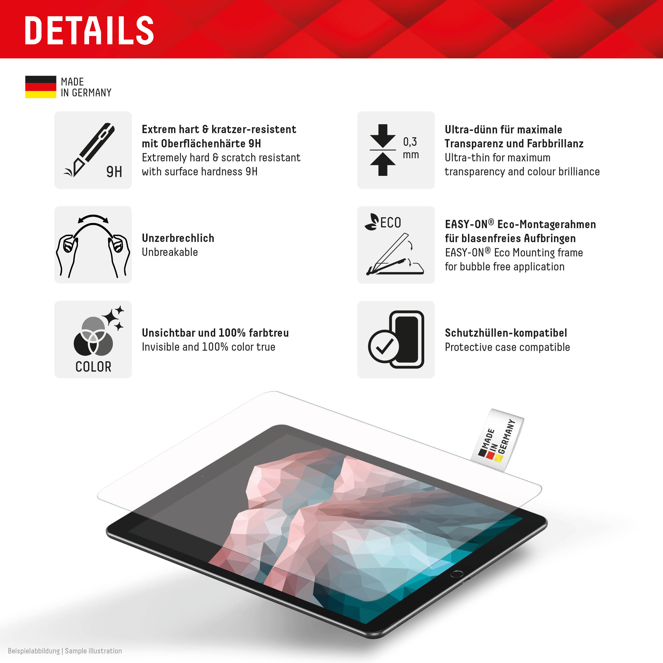 Displex Tablet Glass Bildschirmschutz für Samsung Galaxy Tab S7 Transparent