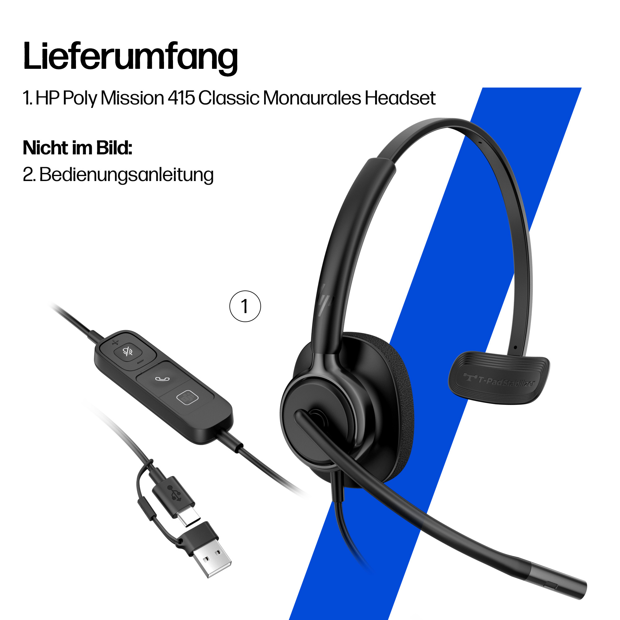 HP Poly Mission 415 On-Ear Headset USB-C/A ANC Schwarz
