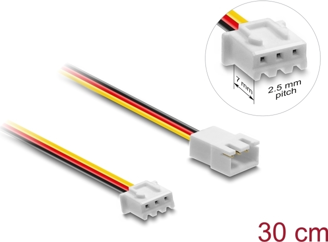 Delock Lüfter Verlängerungskabel Stecker zu Buchse 3 Pin Steckerlänge 7 mm 30 (90867)
