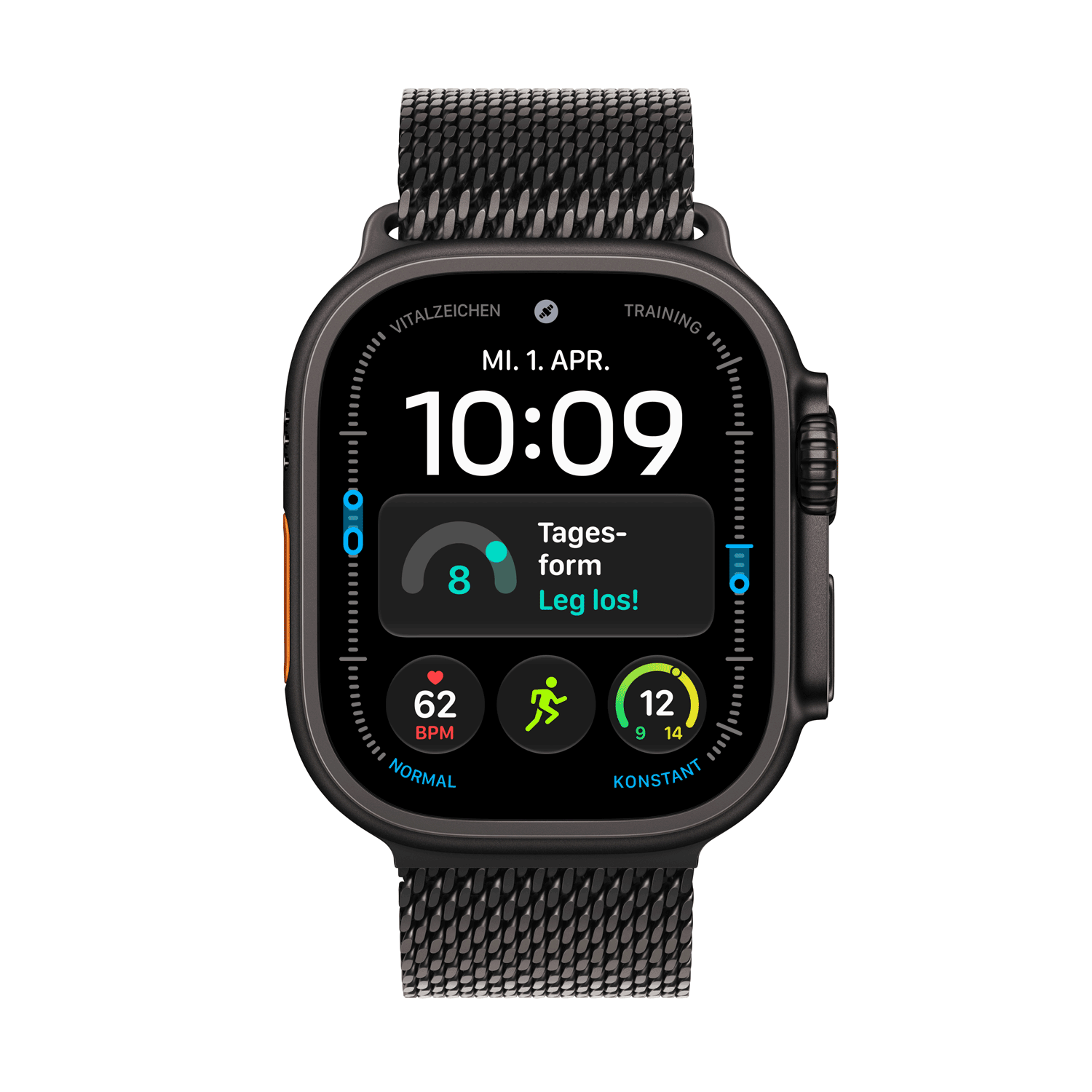 Apple Watch Ultra 4 GPS + Cellular 49mm Titangehäuse Schwarz mit Milanaise Armband Titan Schwarz - L