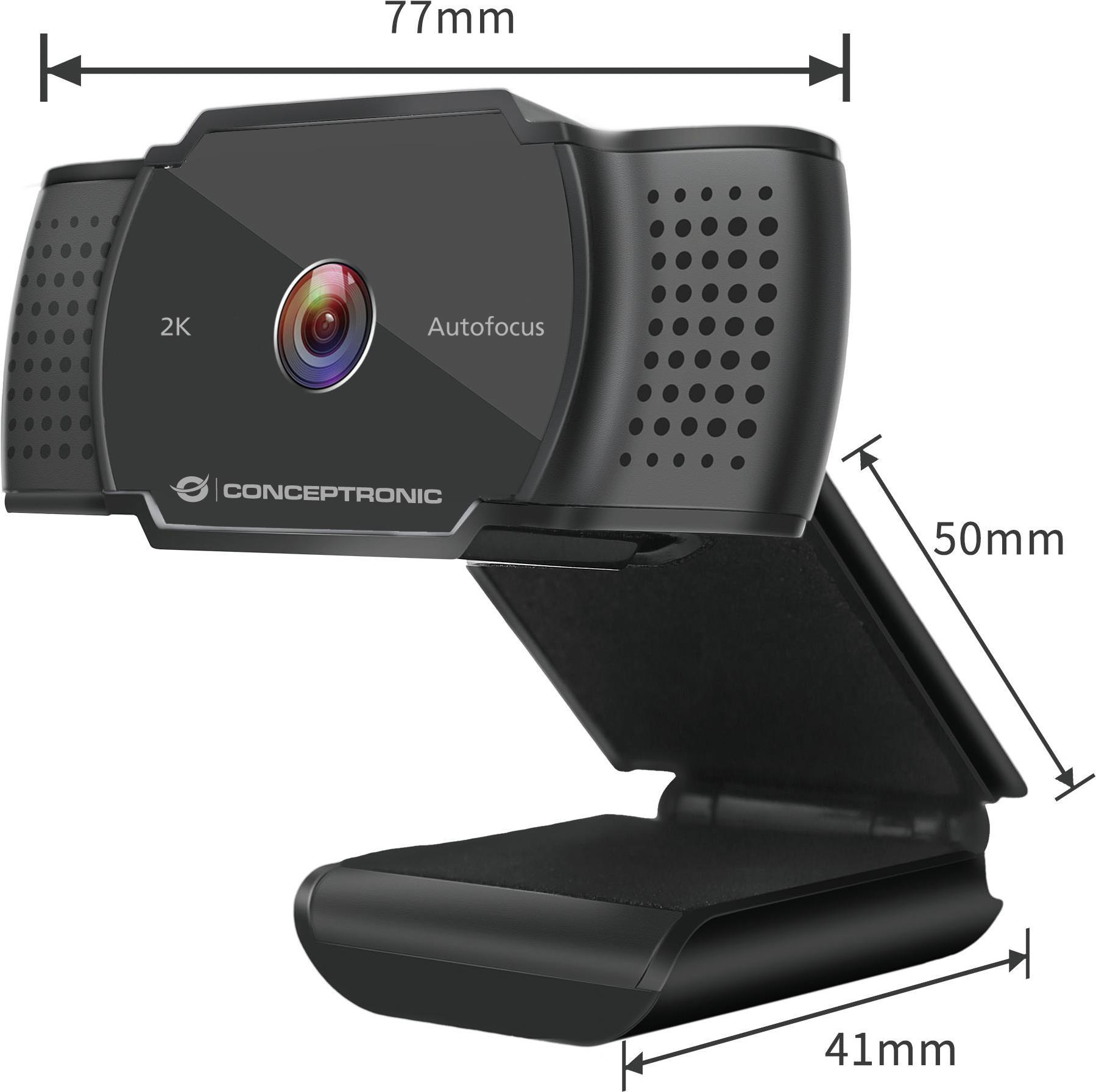 Conceptronic AMDIS 2K-Super-HD-Autofokus-Webcam mit Mikrofon (AMDIS02BNEUEVERSION)