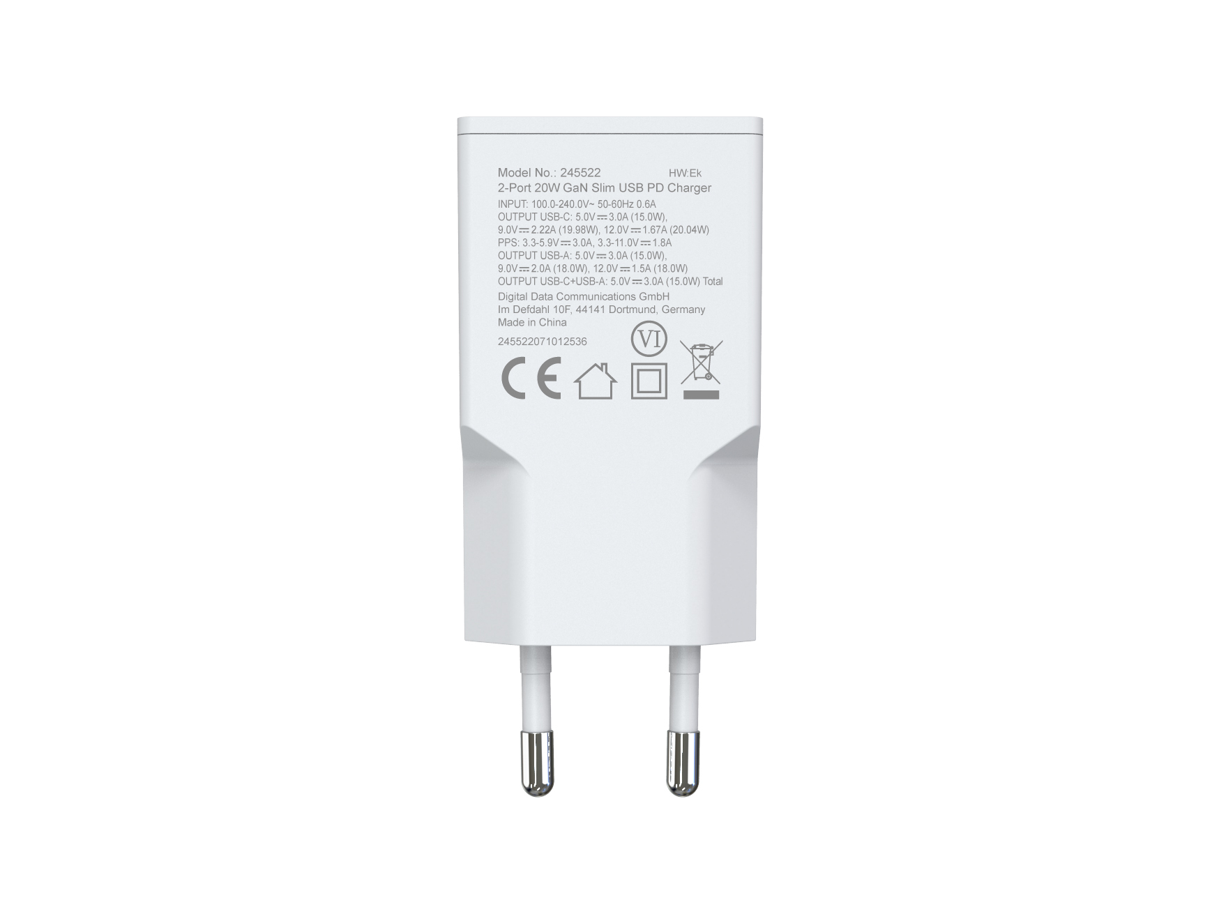 Equip Ladegerät 2-Port USB-C PD3.0/USB-A GaN Slim 20W Weiß