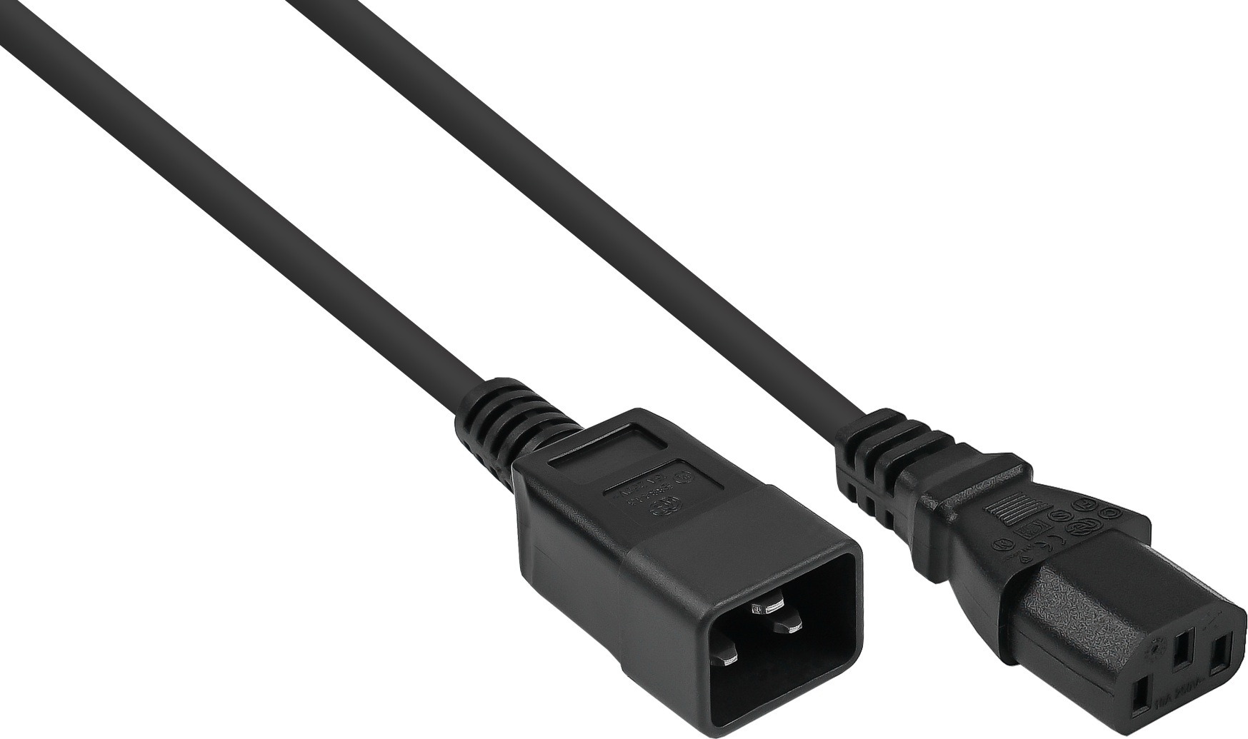 kabelmeister Kaltgeräteverlängerung Kaltgeräte-Stecker C20 an Kaltgeräte-Buchse C13, schwarz, 1,00mmÂ², 3m