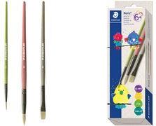 STAEDTLER Synthetikhaarpinsel-Set Noris, 3-teilig farbige Stiele aus Recyclat-Material, mit Metallzwinge, - 1 Stück (989R-S BK3)