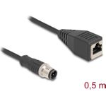 Delock M12 Kabel D-kodiert 4 Pin Stecker zu RJ45 Buchse PVC 0.5 m (60622)