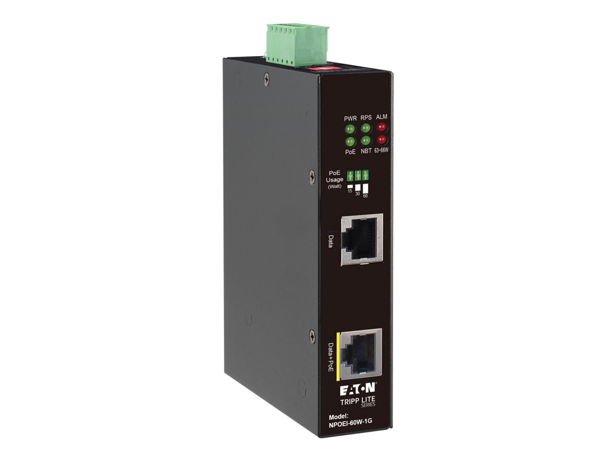 Tripp Lite NPOEI-60W-1G Industrial Gigabit Ethernet PoE++ Injektor 60 W DIN-Schiene Schwarz