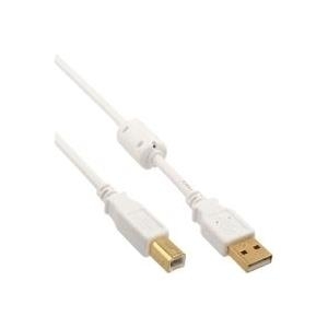 InLine® USB 2.0 Kabel, A an B, weiß/gold, mit Ferritkern, 3m (34535W)