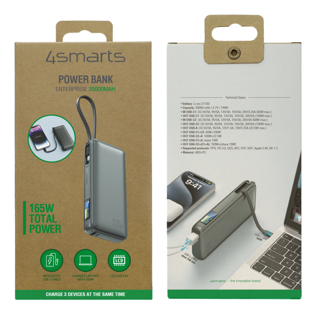 4smarts 541603 Powerbank 20000 mAh Grau