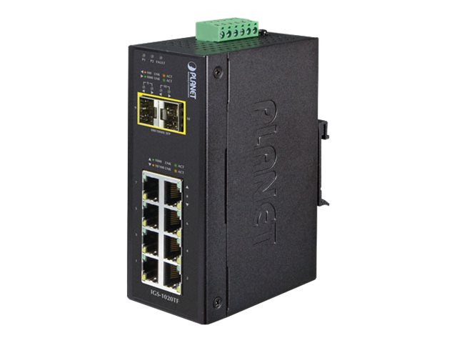 Planet IGS-1020TF Industrial Ethernet Switch 8x 10/100/1000T + 2x Gigabit SFP Schwarz