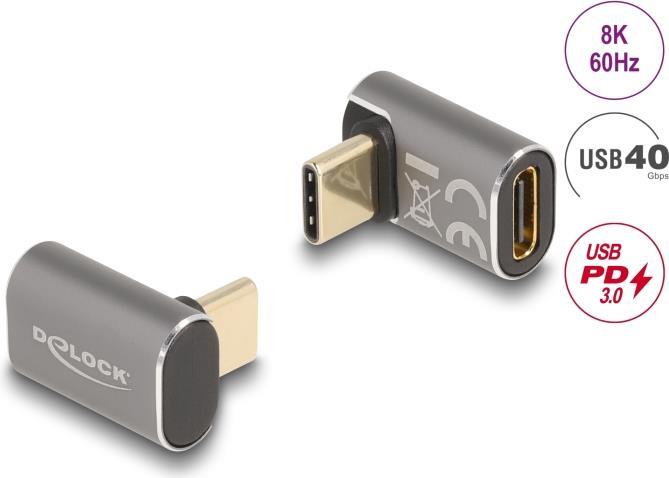 Delock USB Adapter 40 Gbps USB Type-C™ PD 3.0 100 W Stecker zu Buchse gewinkelt 8K 60 Hz Metall (60054)