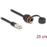 Delock Kabel RJ45 Stecker zu RJ45 Buchse Cat.6A zum Einbau mit M20 Gewinde und Verschlusskappe IP68 staub- und wasserdicht 25 cm schwarz (88146)