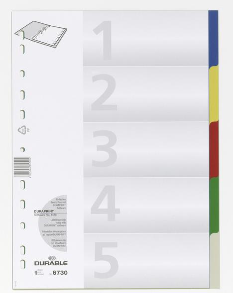 DURABLE Register A4 5-tlg. mit farbigen Taben und Deckblatt PP 25 ST 673027