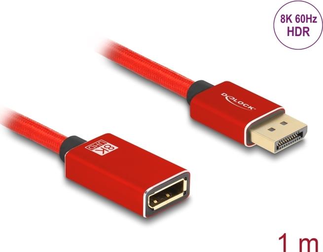 Delock DisplayPort Verlängerungskabel 8K 60 Hz 1 m rot Metall ohne (81081)