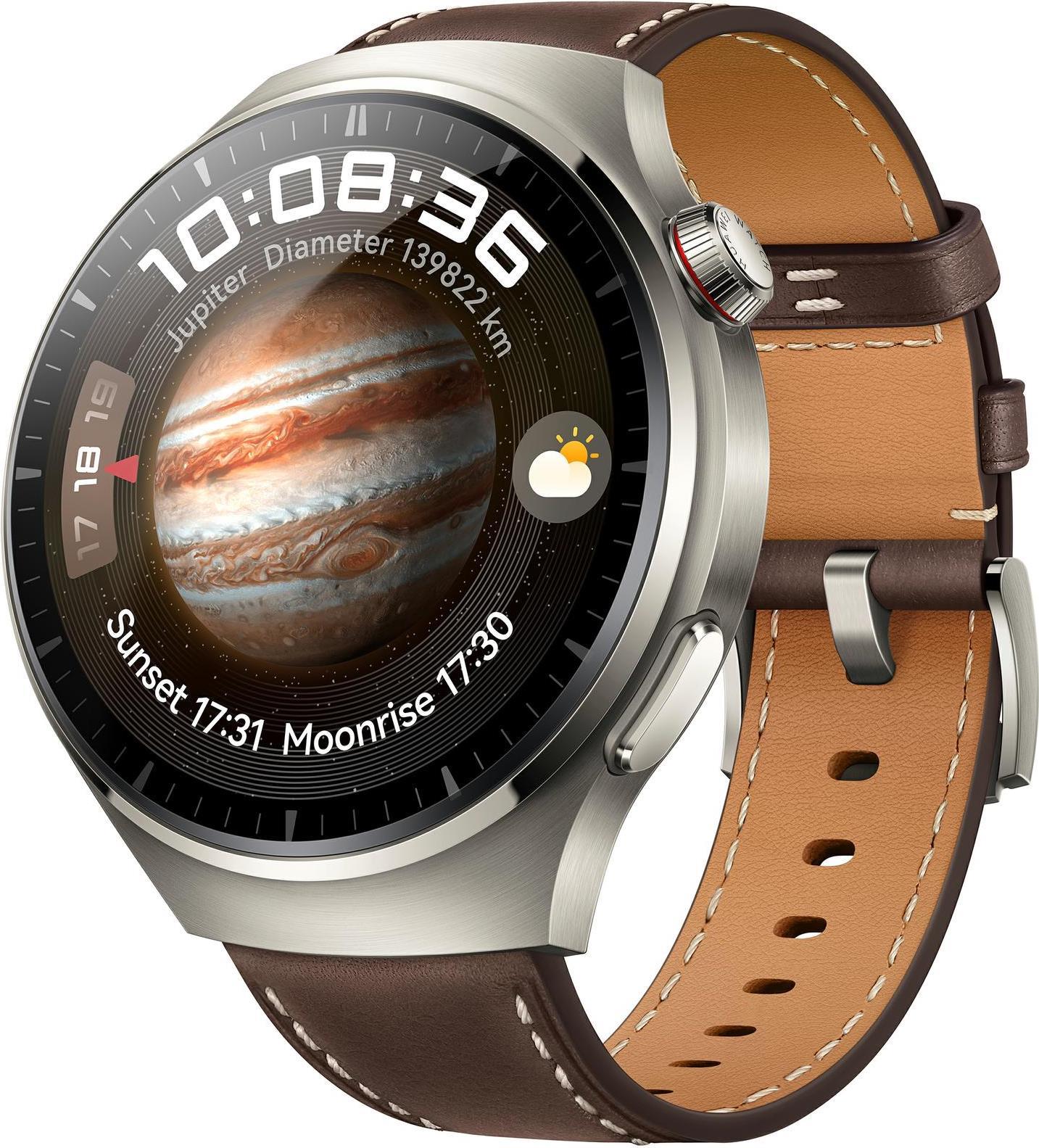 HUAWEI Watch 4 Pro - Titan - intelligente Uhr mit Riemen - Leder - dunkelbraun - Handgelenkgröße: 14
