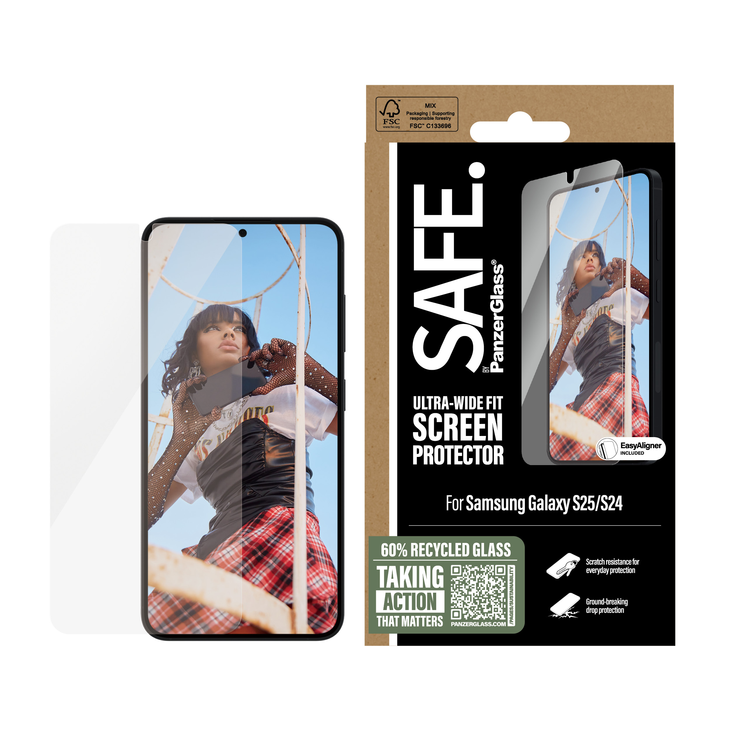 PanzerGlass SAFE. Displayschutzfolie für Samsung Galaxy S24/S25 Ultra-Wide Fit mit EasyAligner Transparent