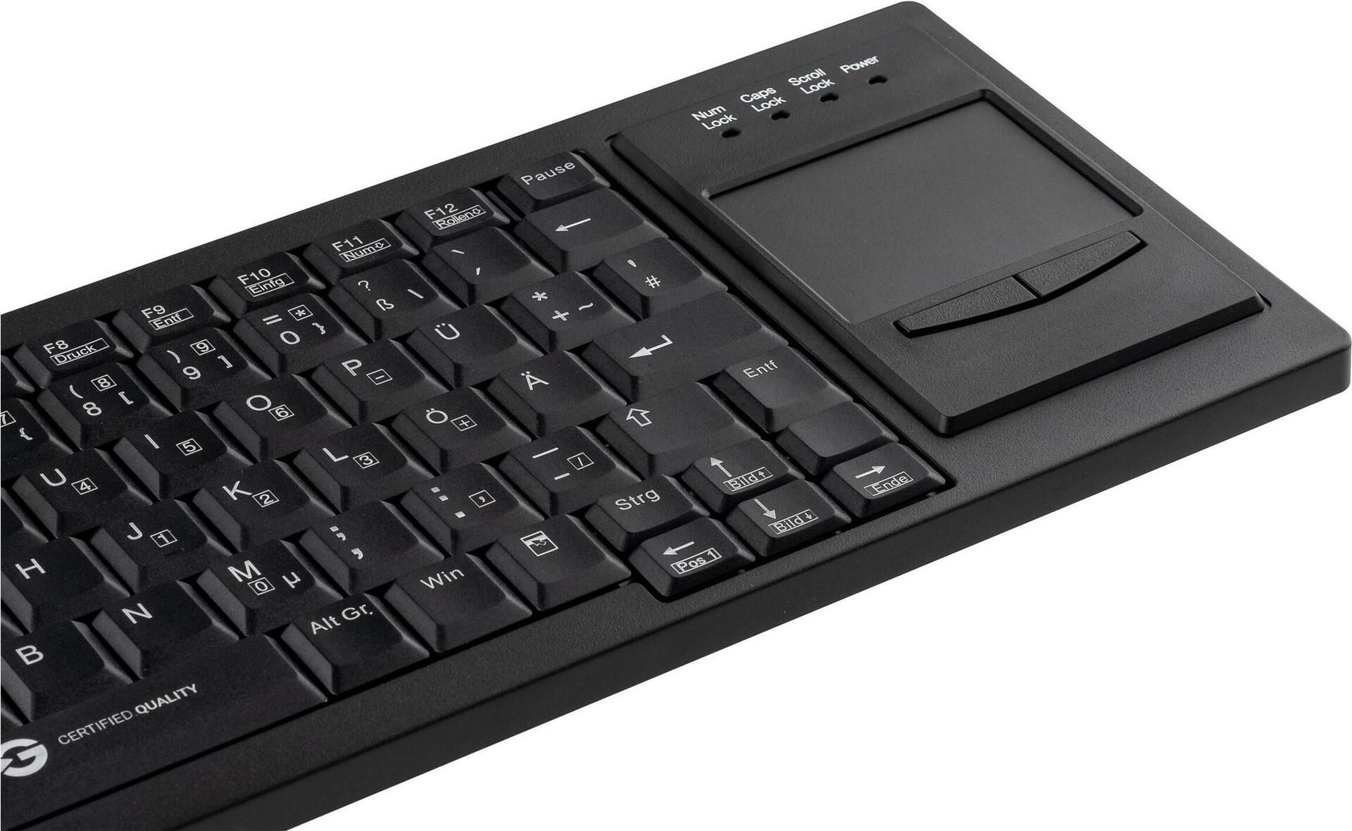 CleanType Xtra Touch WL Kabellose Tastatur mit Touchpad QWERTZ Deutsch Schwarz