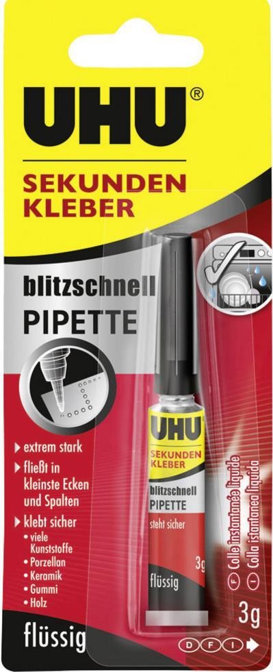 UHU Sekundenkleber blitzschnell Pipette 3 g Durchsichtig
