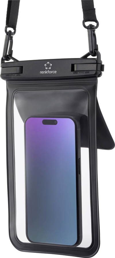 Renkforce Wasserdichte Smartphone Hülle Outdoorcase Universal Black, Transparent Wasserdicht, Mit Umhängeschlaufe, Staubdicht RF-6956970 (RF-6956970)