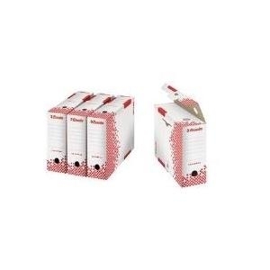 Esselte Archiv-Schachtel SPEEDBOX, DIN A4, weiß/rot,(B)100mm aus 100% recycelter Pappe, zu 100% wiederverwertbar, - 25 Stück (623908)