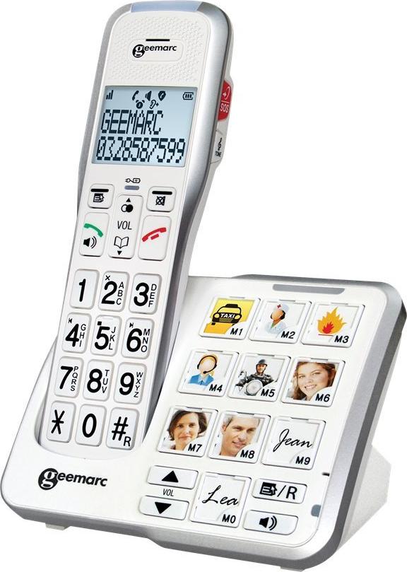 Geemarc AMPLIDECT 595 PHOTO Schnurloses Seniorentelefon Anrufbeantworter, Foto-Tasten Beleuchtetes Display Weiß (AMPLIDECT 595 PHOTO)