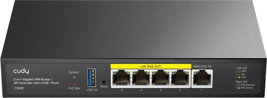 Cudy C200P 2-in-1 Gigabit VPN Router & AP Controller mit 4 PoE+ Ports (C200P)