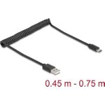 Delock USB 2.0 Spiralkabel Typ-A Stecker zu Type-C 0.45 m bis 0.75 (90368)
