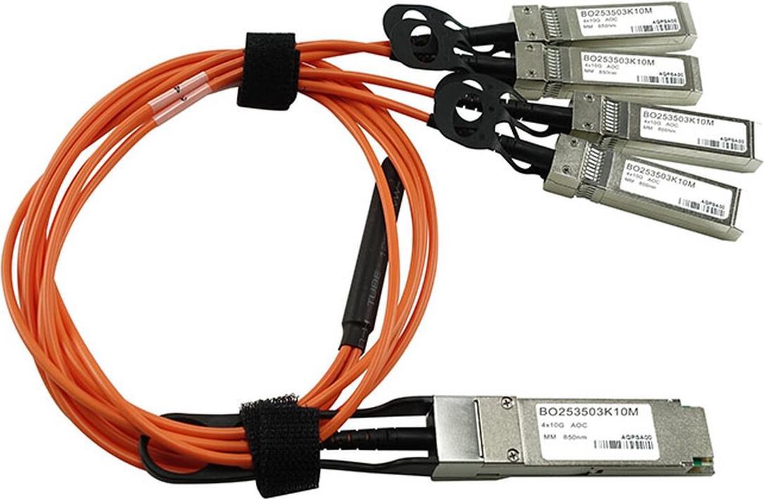 Kompatibles Mellanox QSFP-4SFP10G-MC-001 QSFP BlueOptics Aktives Optisches Kabel (AOC), Breakout 4 Kanal QSFP auf 4xSFP+, 40GBASE-SR4/4x10GBASE-SR, Ethernet, Infiniband FDR10, 1 Meter (QSFP-4SFP10G-MC-001-BO)