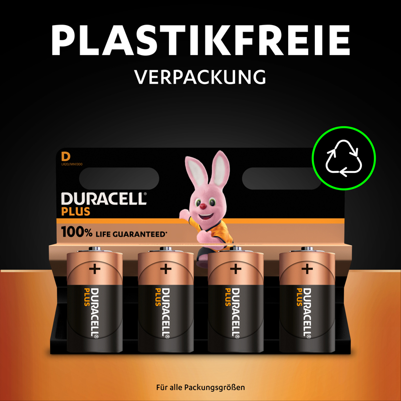 Duracell Plus Mono (D) Batterien 4er-Pack MN1300/LR20 1,5 V