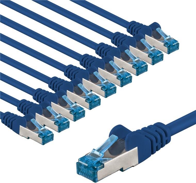 Goobay CAT 6A Patchkabel S/FTP PiMF 5 m blau 10er-Set - Kupferleiter CU (67536)