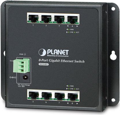 PLANET 8-PORT WALL-MOUNT SWITCH PLANET Industrial 8-Port 10/100/1000T, Wall-mount Switch (-10~60 degrees C) (WGS-803)