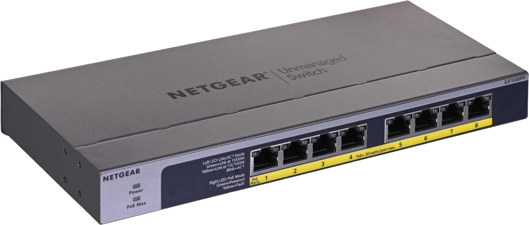 Netgear GS108PP Unmanaged Switch 8-Port Gigabit PoE+ Schwarz/Grau