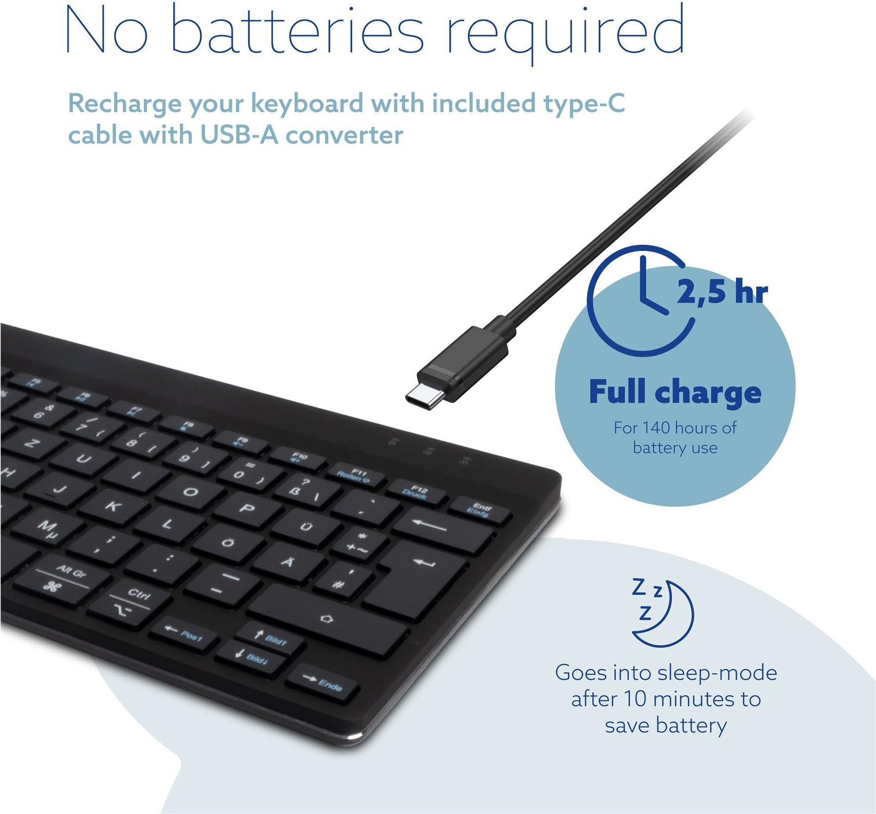 R-Go Ergonomische Tastatur Compact Break Bluetooth QWERTZ Deutsch Schwarz