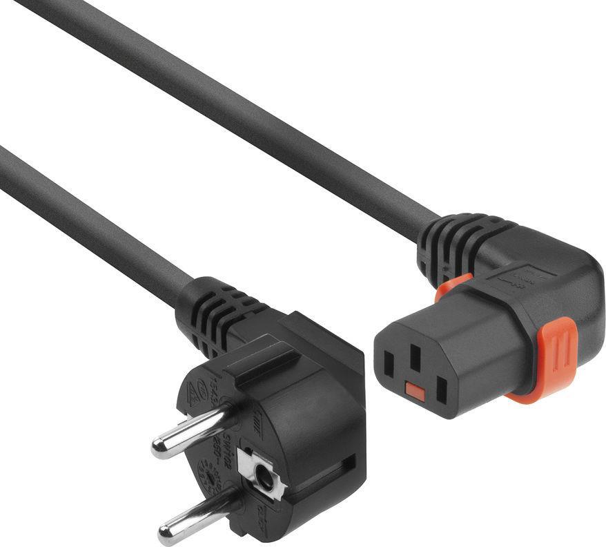 ACT Powercord CEE 7/7 male (angled) - C13 IEC Lock (right angled) black 1 m, EL446S (AK5261)