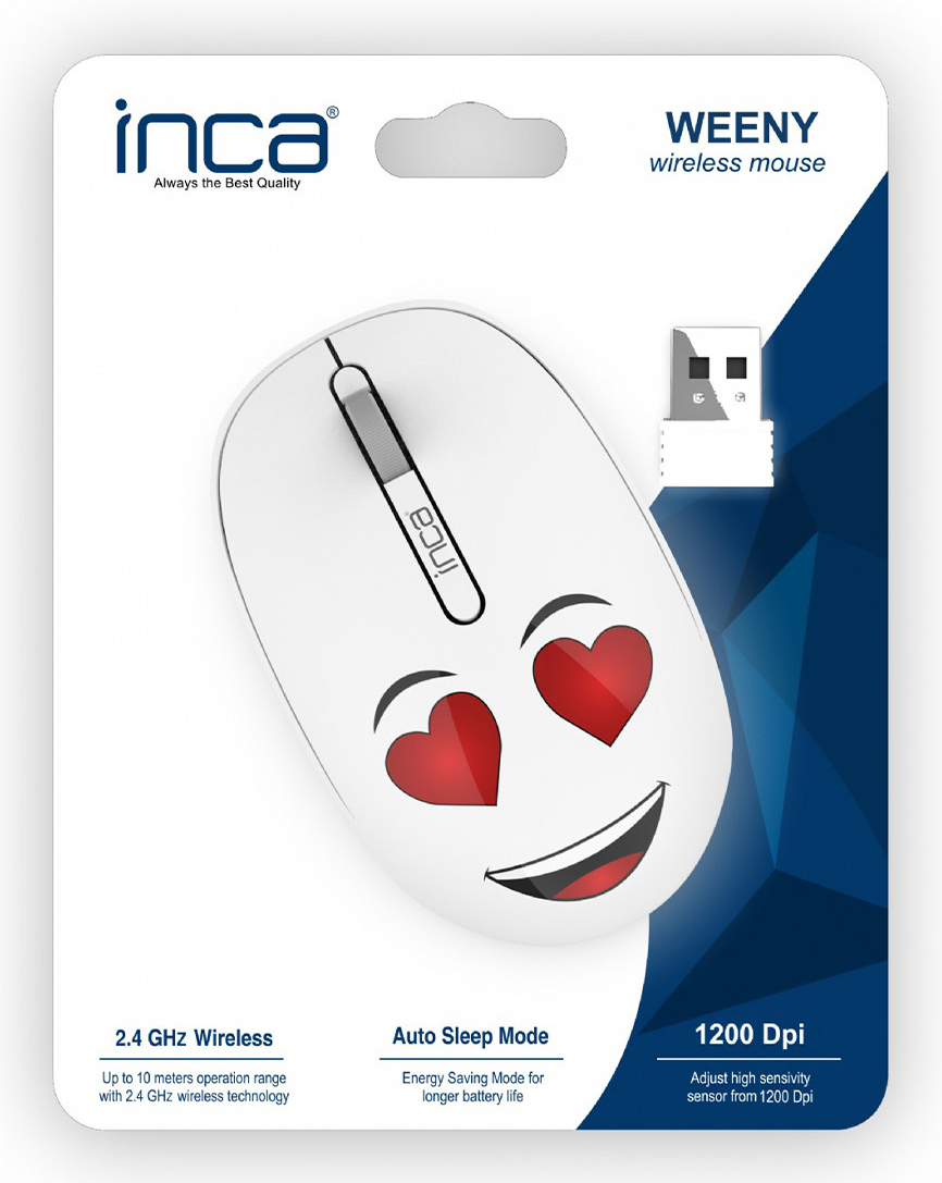INCA WEENY Emoji IWM-245RB Kabellose Maus 1200 DPI Weiß