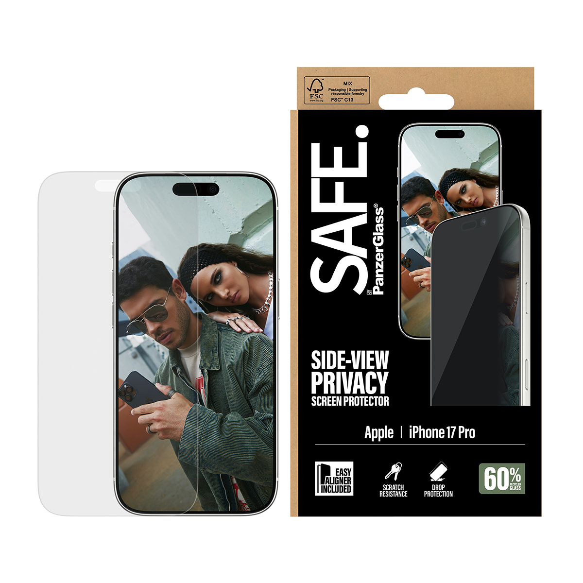 PanzerGlass SAFE. Privacy Displayschutz iPhone 17 Pro 6,3" Transparent