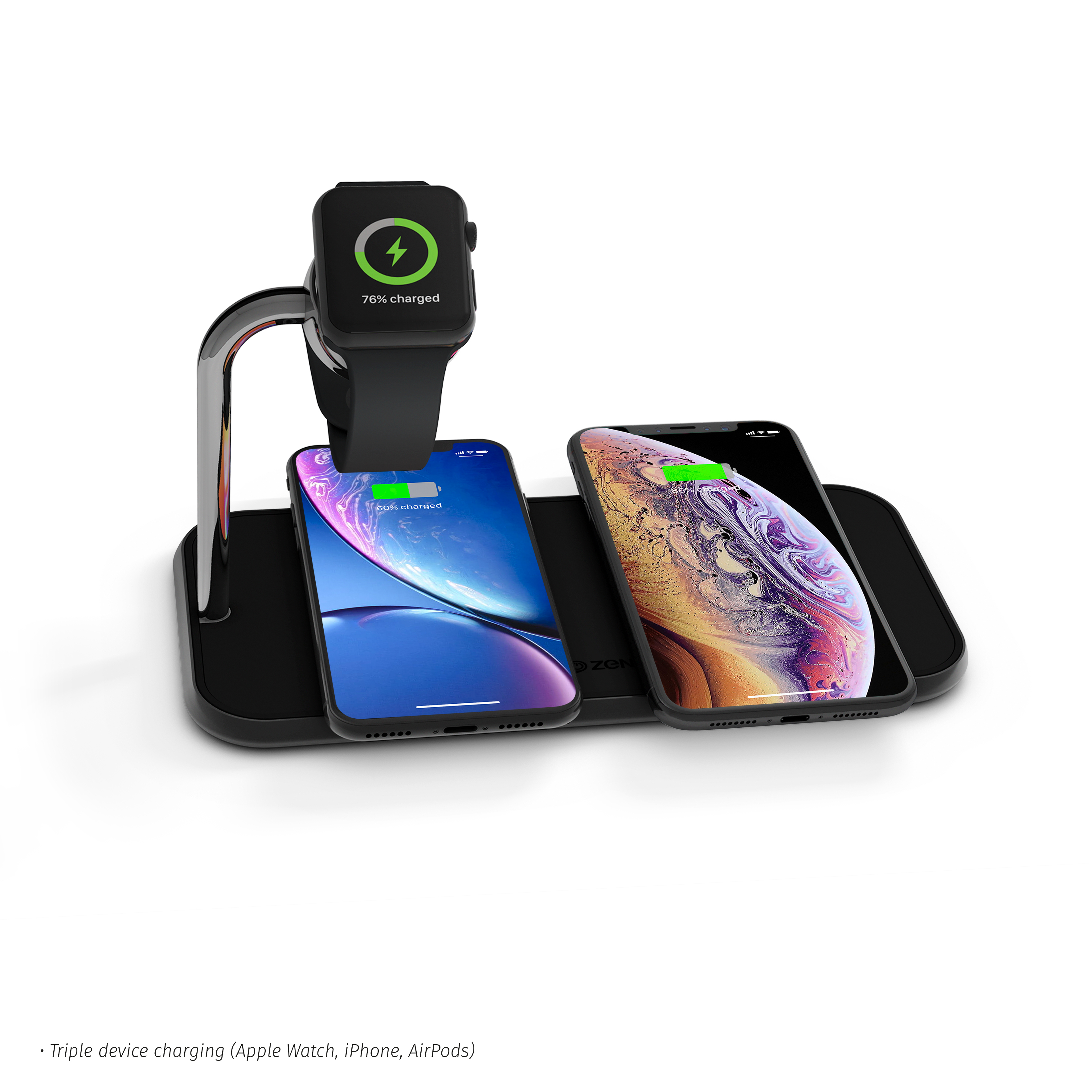 ZENS Aluminium Dual Wireless Charger mit Apple Watch Qi 20 Watt Schwarz
