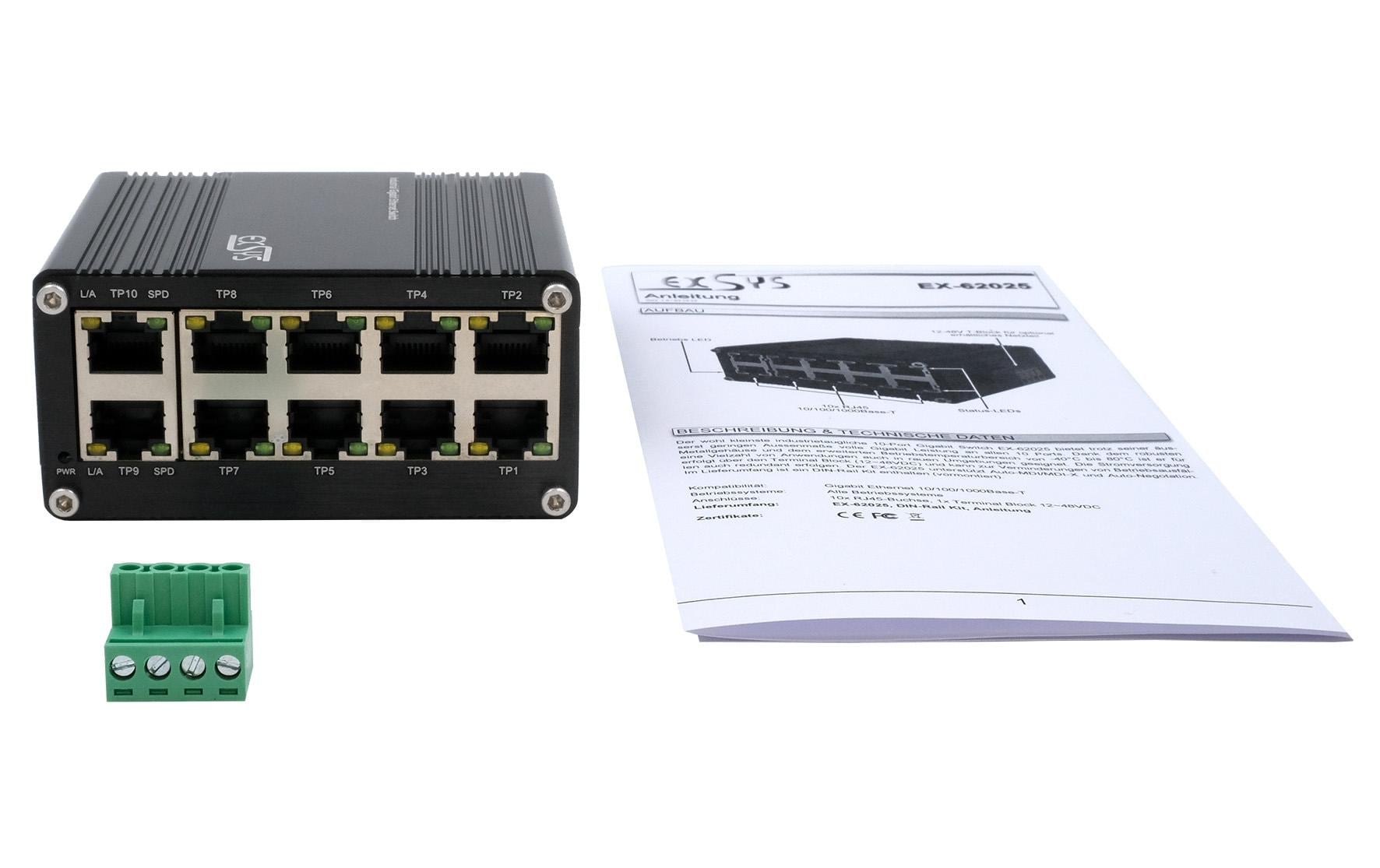 Exsys EX-62025 10-Port Industrial Gigabit Ethernet Switch