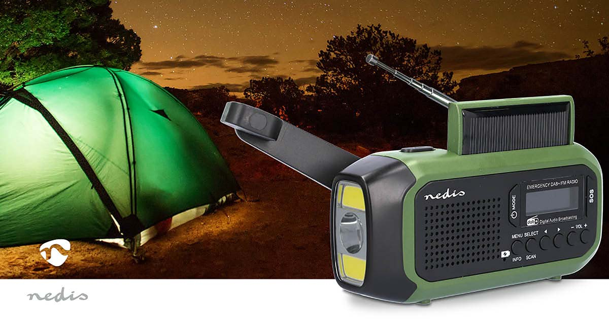 Nedis RDDBCR2000GN Notfallradio DAB+ FM Kurbelradio Solar Powerbank LED-Taschenlampe Grün, Schwarz