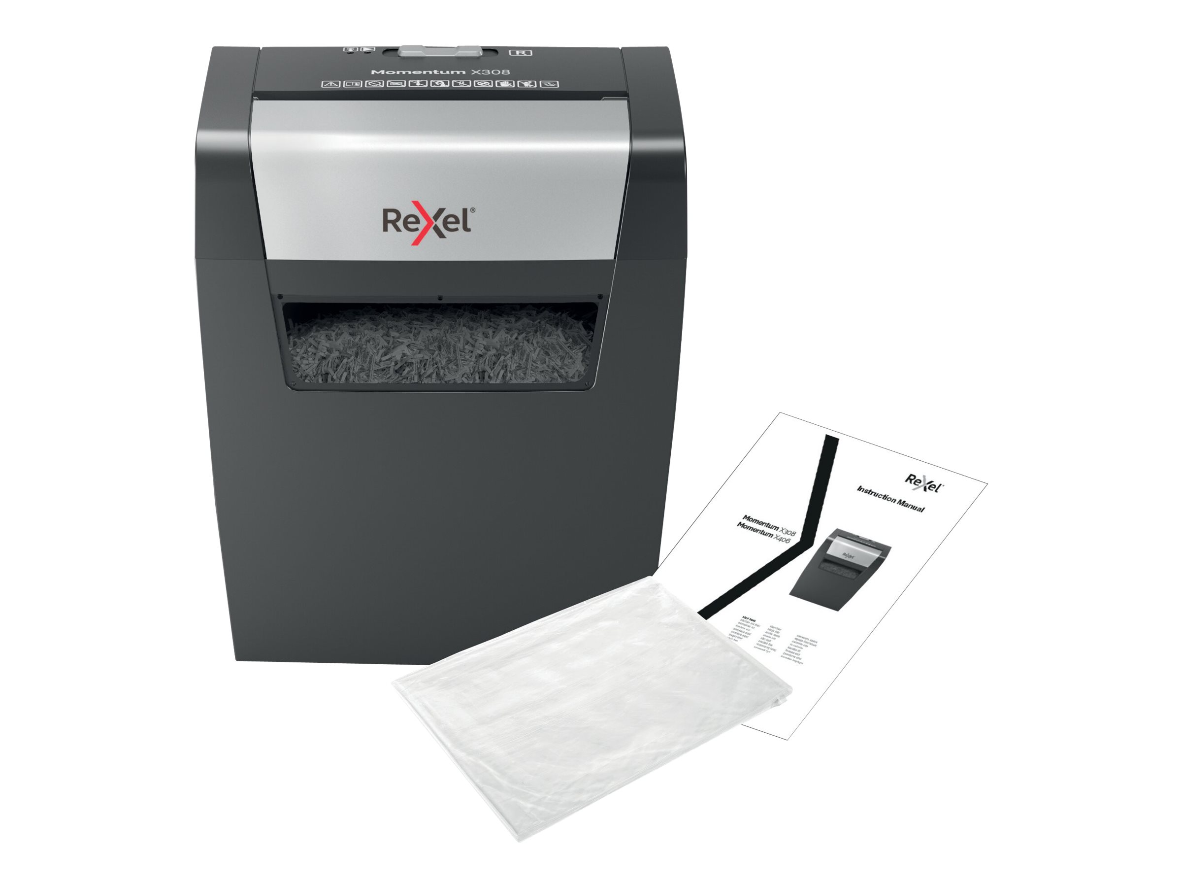 Rexel Momentum X308 Aktenvernichter 8 Blatt Kreuzschnitt 5 x 42 mm Schwarz
