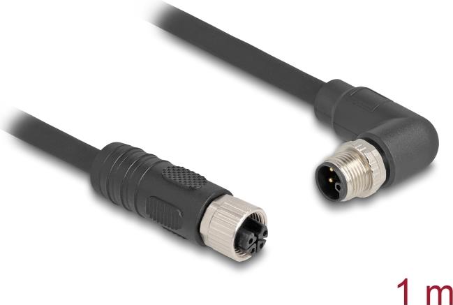 Delock M12 Kabel L-kodiert 4 Pin Stecker rechts gewinkelt zu Buchse gerade PUR (80528)