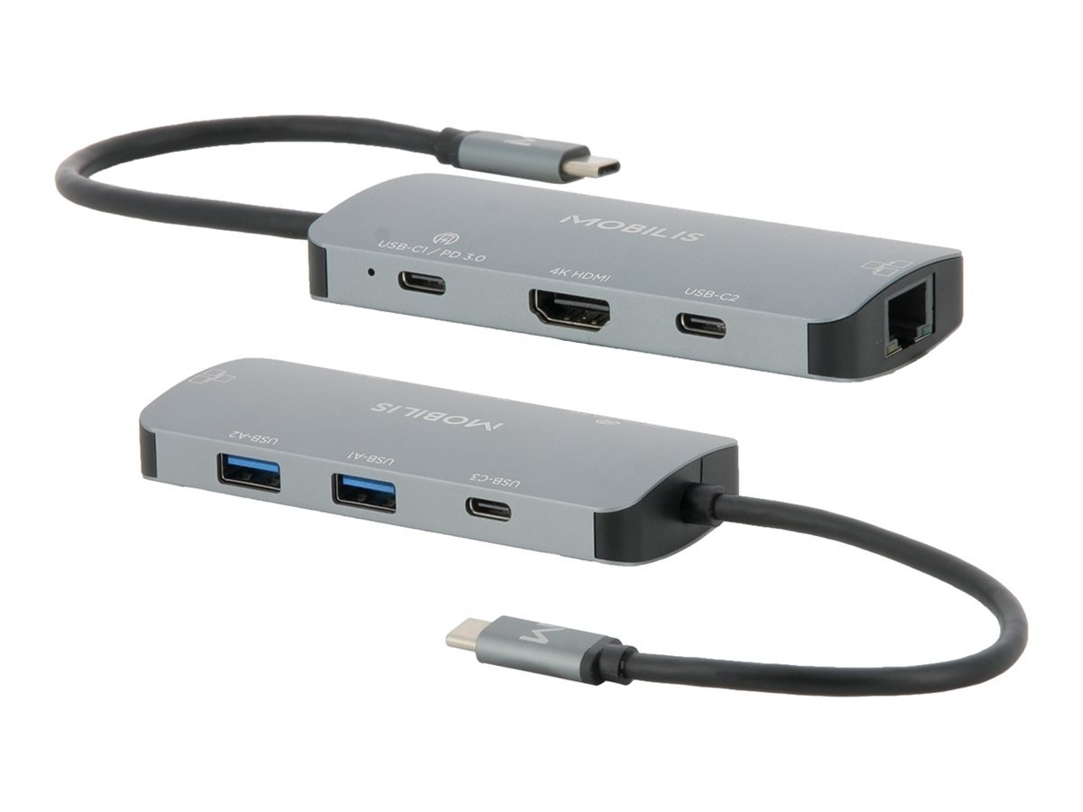 Mobilis 001382 USB-C Dockingstation 7-in-1 100 W HDMI Schwarz, Grau