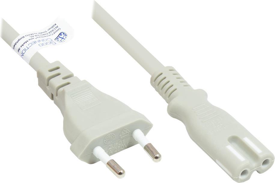 Euro-Netzkabel Euro-Stecker Typ C (gerade) an C7/Euro 8 Buchse (gerade), grau, 0,75 mm², 1 m, Good Connections® (P0370-GR010)