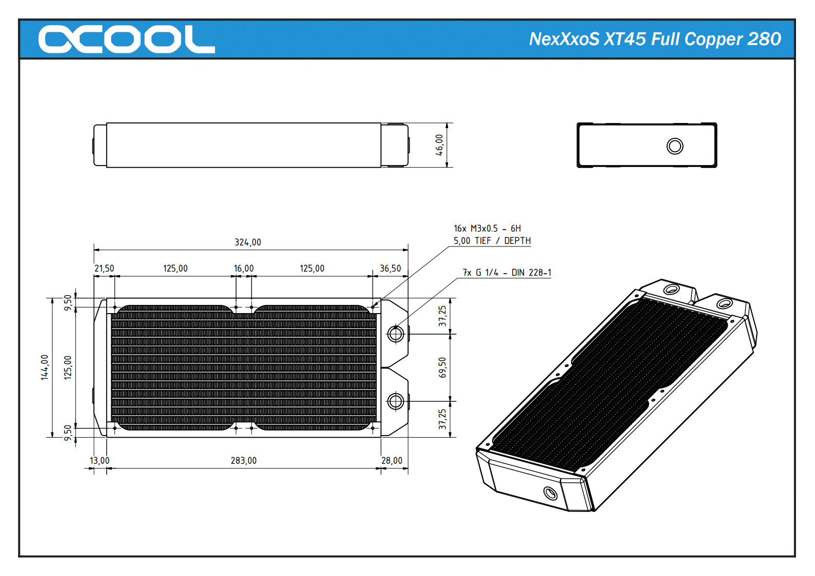 Alphacool NexXxoS XT45 Full Copper Radiator 280 mm Schwarz