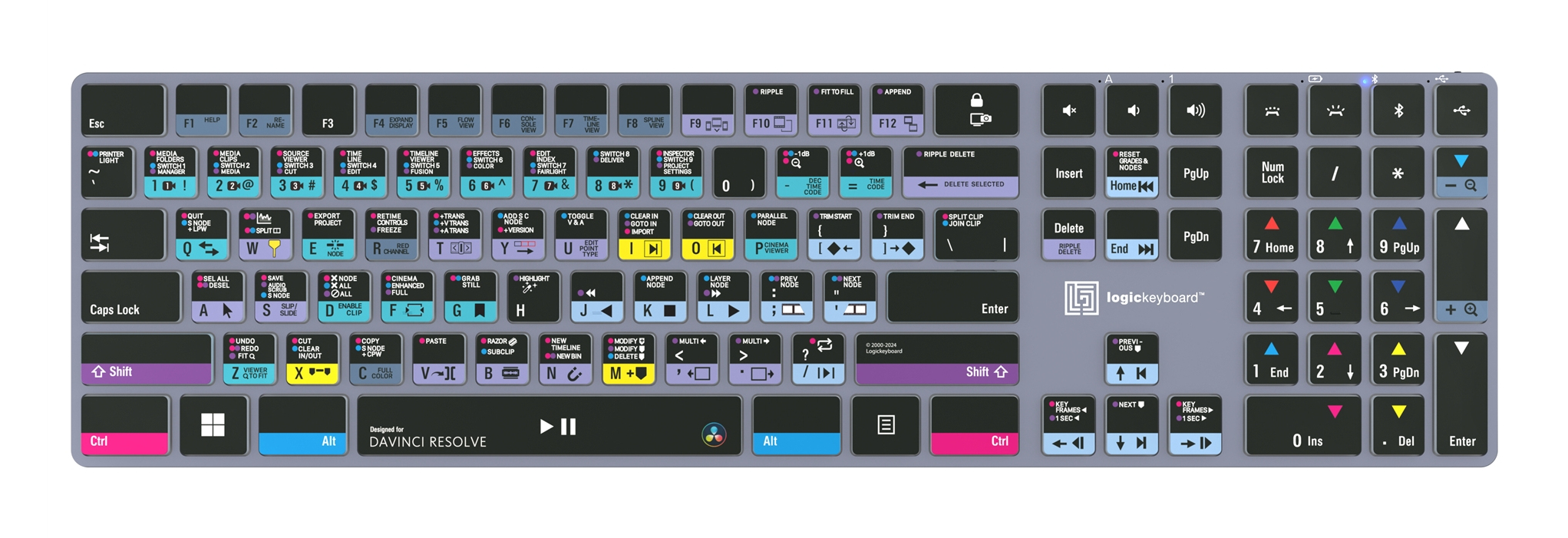 Logickeyboard DaVinci Resolve Classic Titan Tastatur QWERTY UK USB + Bluetooth Schwarz
