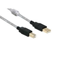 Anschlusskabel USB 2.0 High Quality mit Ferritkern und Goldkontakten, transparent, 5m, Good Connections® (2510-5TQ)