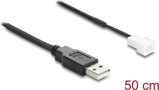 Delock Lüfterkabel USB 2.0 Typ-A Stecker zu 3 Pin (2 Pins belegt) Lüfteranschluss-Stecker 50 cm (91227)
