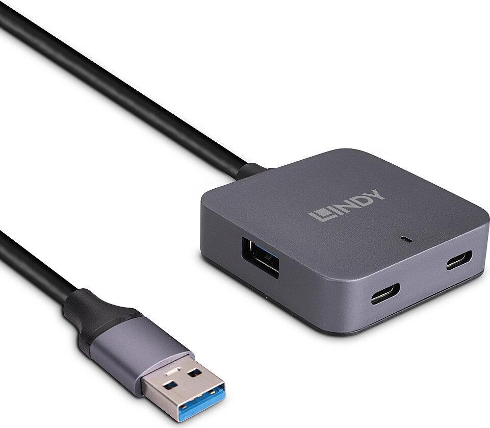 Lindy 43388 Schnittstellen-Hub USB 3.2 Gen 1 (3.1 Gen 1) Type-A 5000 Mbit/s Schwarz - Grau (43388)