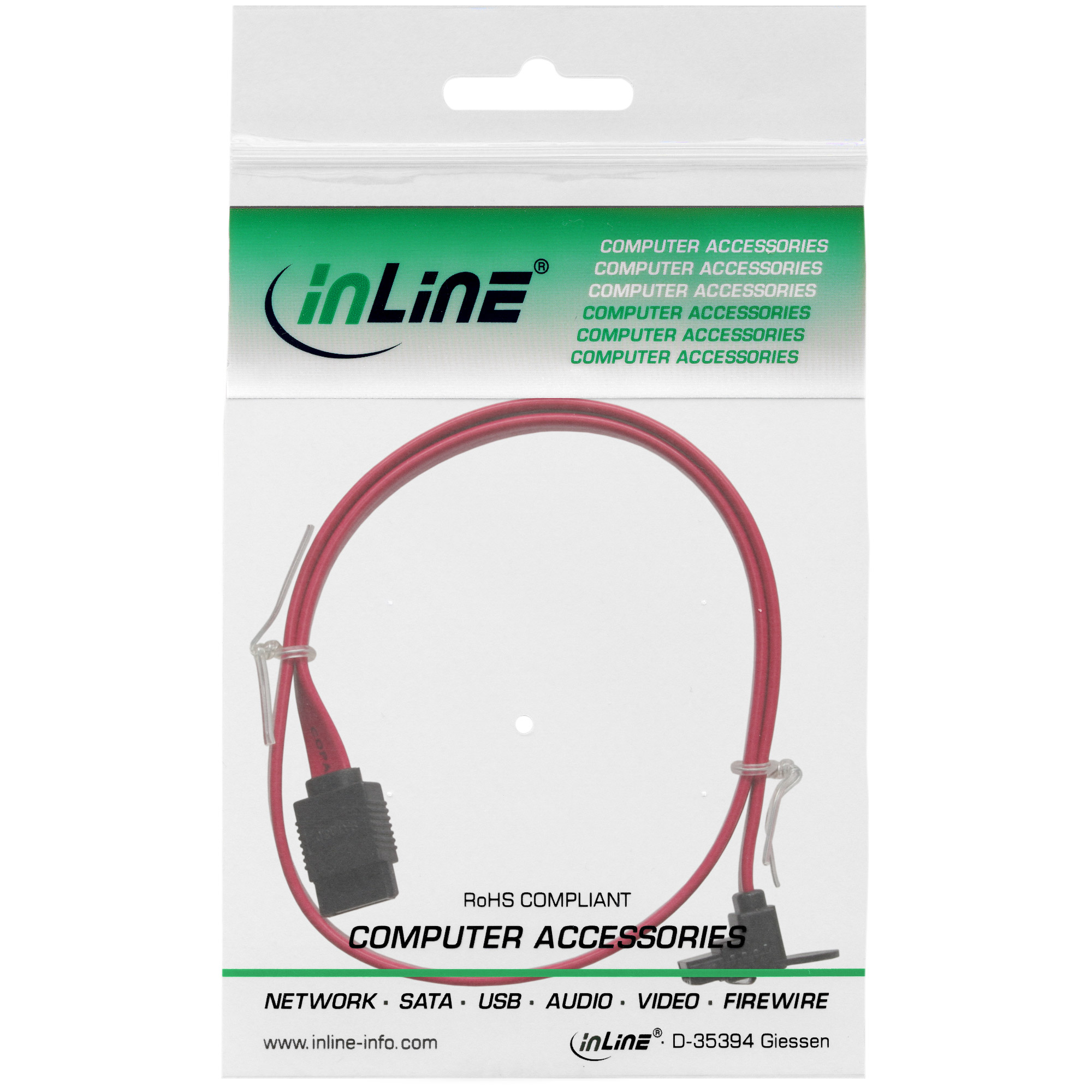 InLine SATA-Kabel 0,75 m 6 Gb/s mit Lasche, gewinkelt, Rot